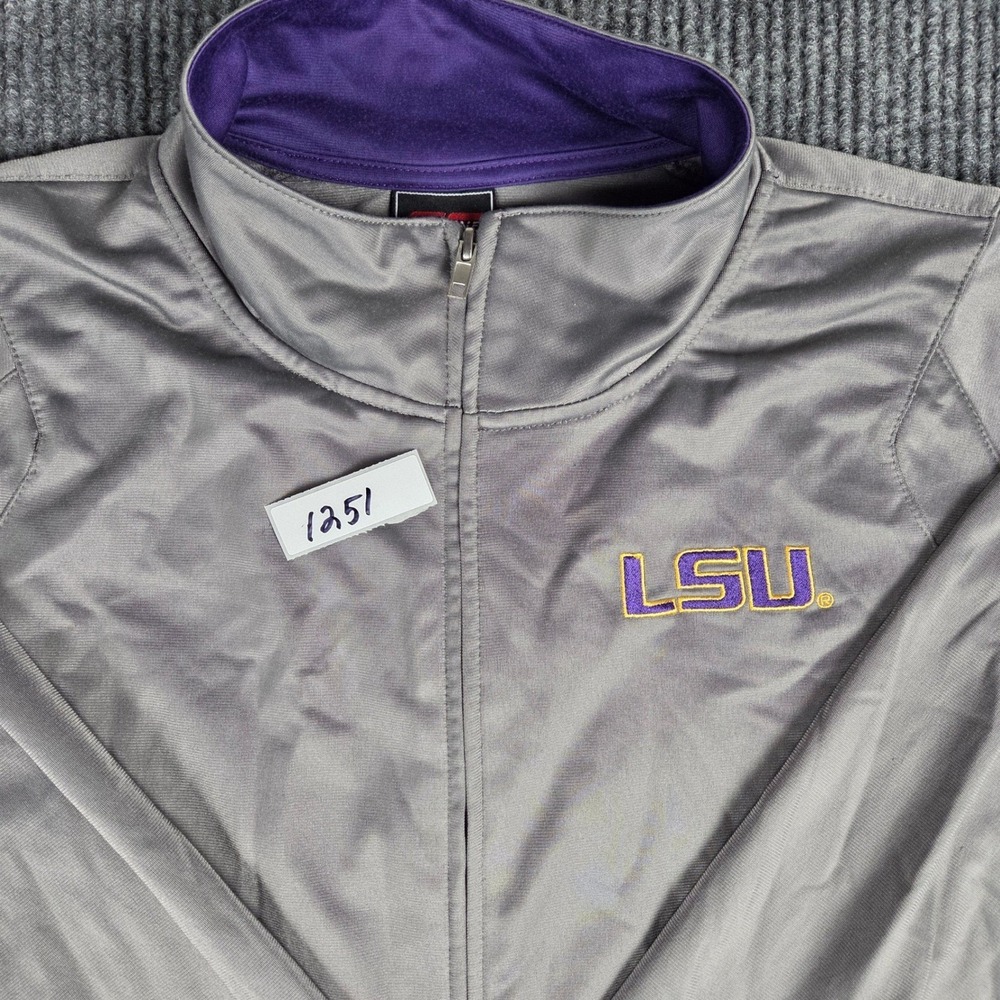 LSU Tigers Track Jacket Mens Large Gray Purple Genuine Stuff Full Zip - Picture 8 of 9